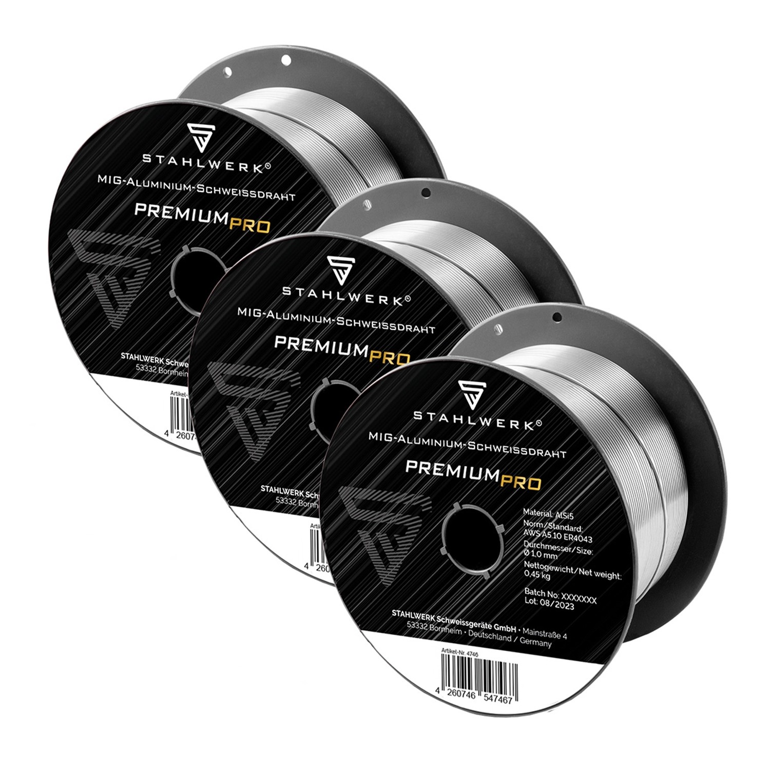 STAHLWERK Schweißdraht MIG MAG Aluminium ER4043 AlSi5 10 mm 045 kg Rolle 3er Set