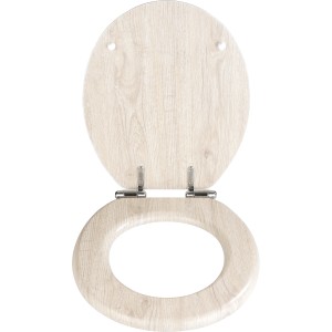 Wenko WC-Sitz Eiche MDF Grau, mit Absenkautomatik und Fix-Clip Befestigung.