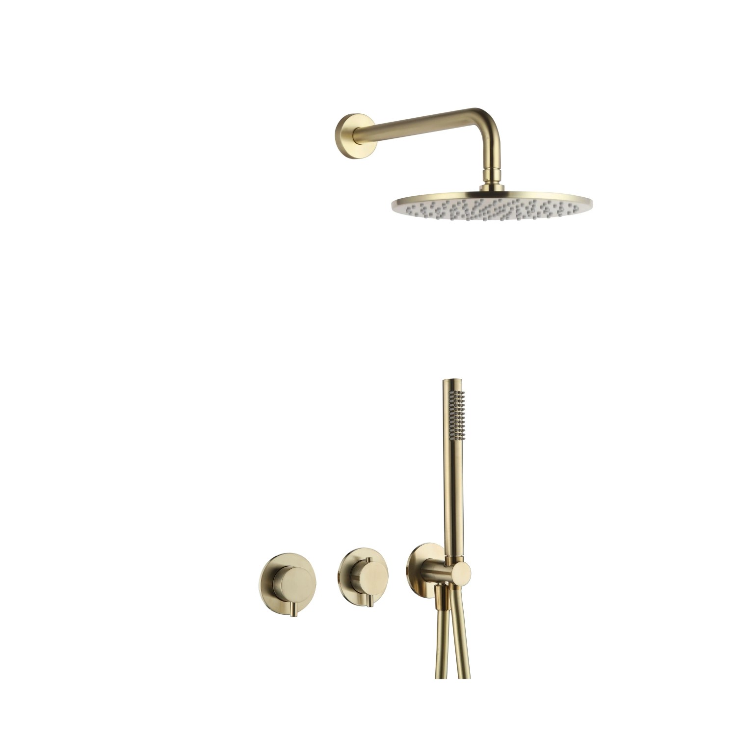 BÄDER BOUTIQUE Duschsystem Unterputz Rain mit Thermostat und Umsteller Handbrause Brauseschlauch Brausearm  Rain Kopfbrause Gold Gebürstet