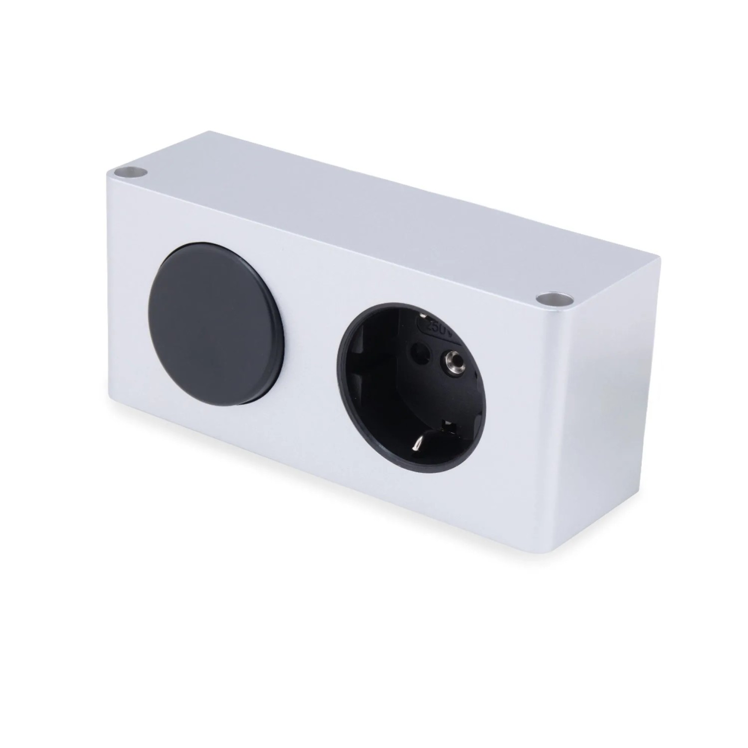 kalb Einbausteckdose ohne Netzteil mit Schalter und Kabelausgang für 230V Verbraucher Silbergrau