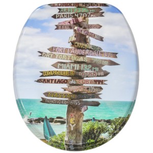 Sanilo WC-Sitz Key West mit Absenkautomatik, Motiv Wegweiser mit Ortsnamen.