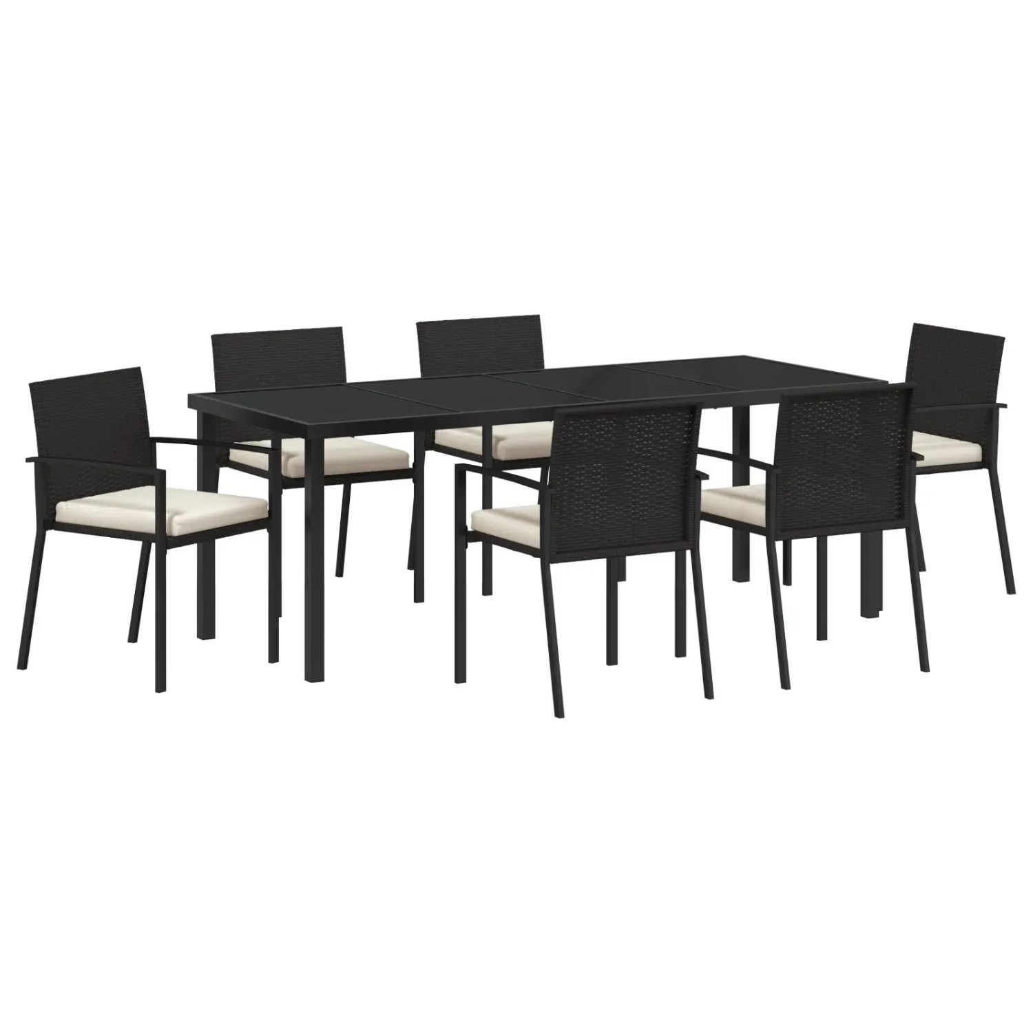 vidaXL Garten Essgruppe 7-Tlg Schwarz Poly Rattan 3379252