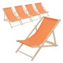 5er Set klappbare, orangefarbene Holz-Liegestühle für Garten, Balkon oder Strand.