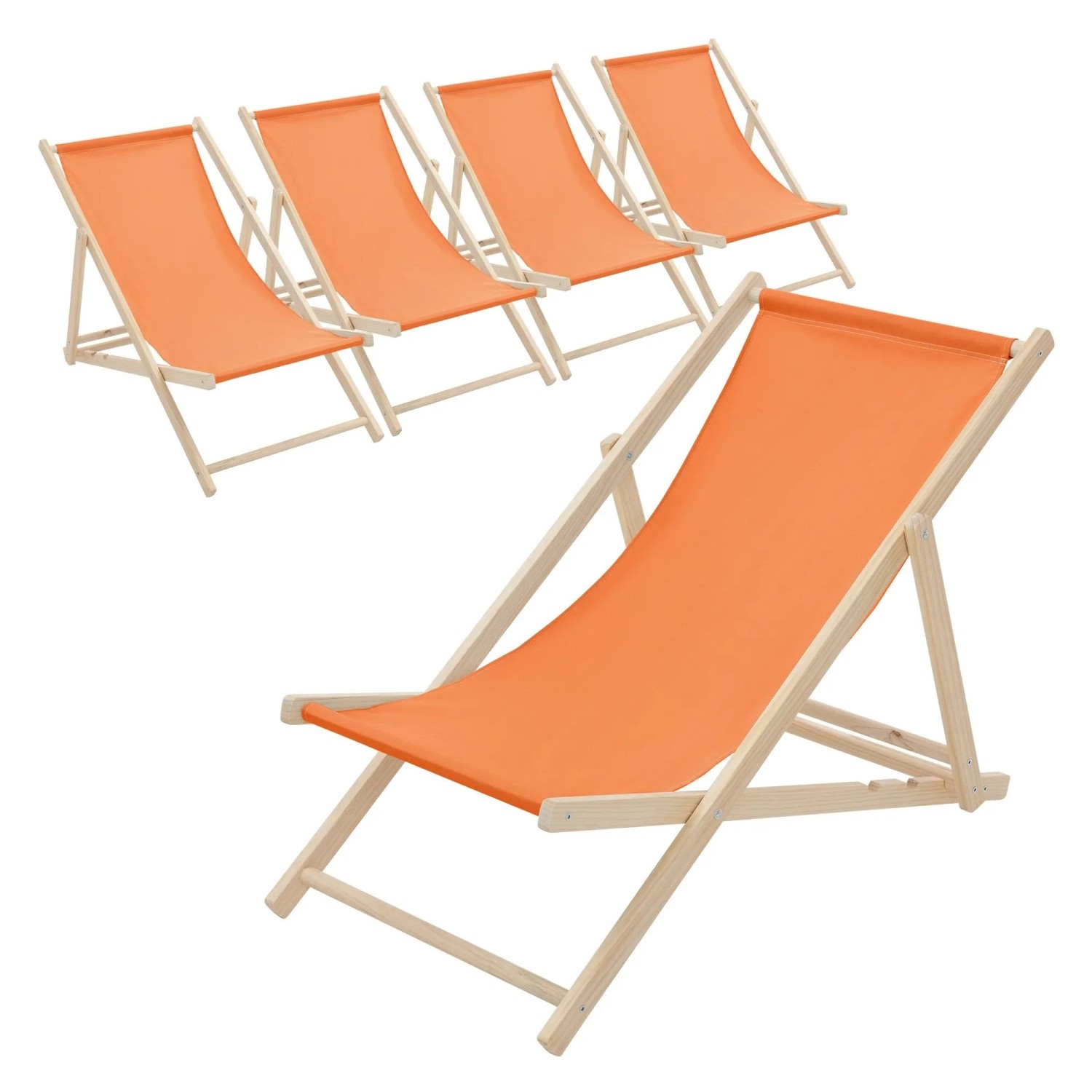 ECD Germany Liegestuhl 5Er Set Klappbar Orange aus Holz