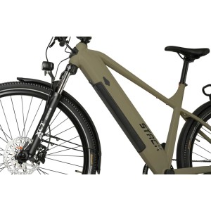 Moosgraues Prophete E-Bike ATB Stack 2.0 mit Enovation Hinterradmotor und 29 Zoll Reifen.