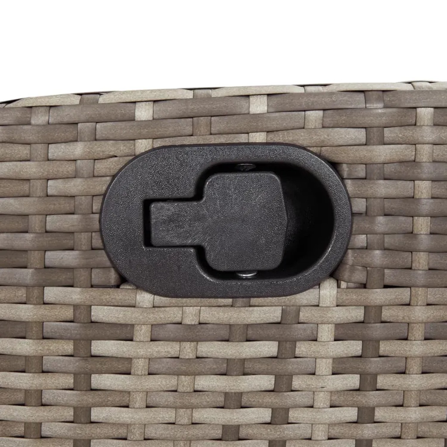 Detailaufnahme: Verstellbarer Relaxsessel aus grauem Rattan der vidaXL Garten-Essgruppe.