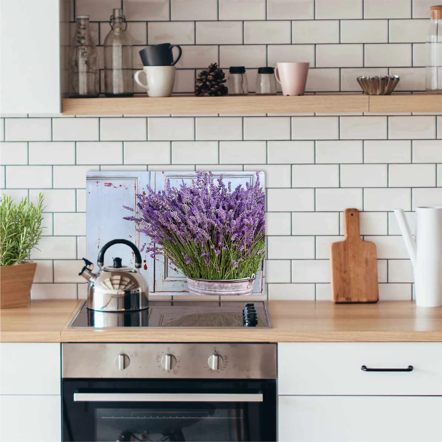 Myspotti Mini-Spritzschutzplatte Vintage Lavendel, Küchenrückwand mit Lavendelmotiv.