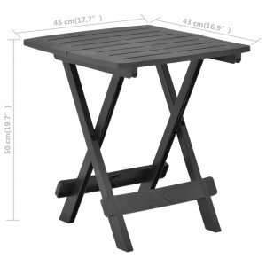 Klappbarer, anthrazitfarbener vidaXL Gartentisch aus Kunststoff, 45x43x50 cm.