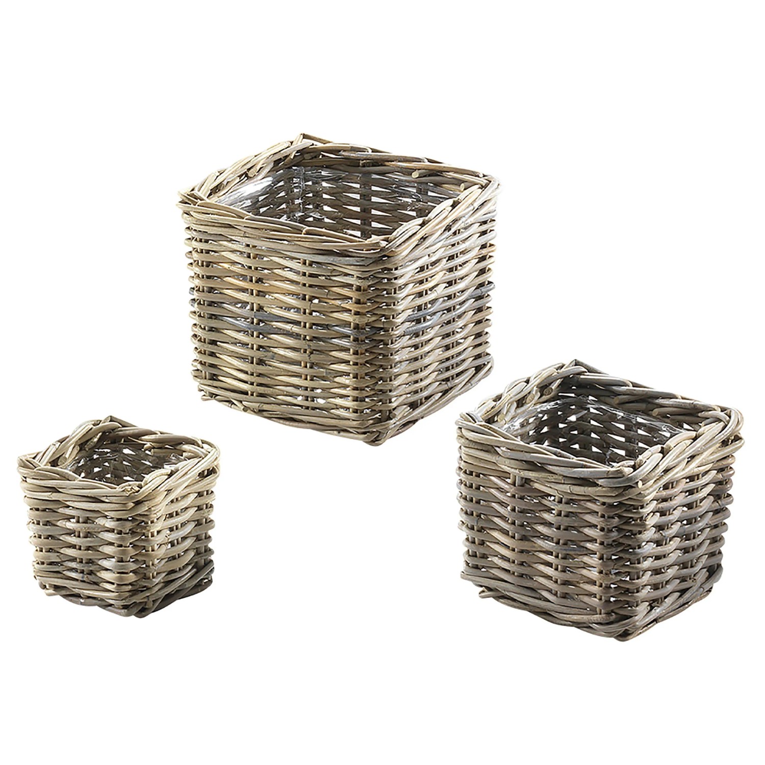 Kobolo Übertopfe 3er Set Eckig Rattan Rattankörbe Pflanzkorb