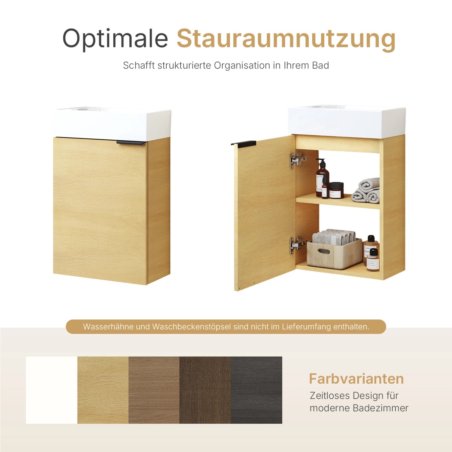 Emke Badezimmerschränke mit Keramikwaschbecken Waschbeckenunterschrank 41,7 × 24 × 64,6 cm Oak_8