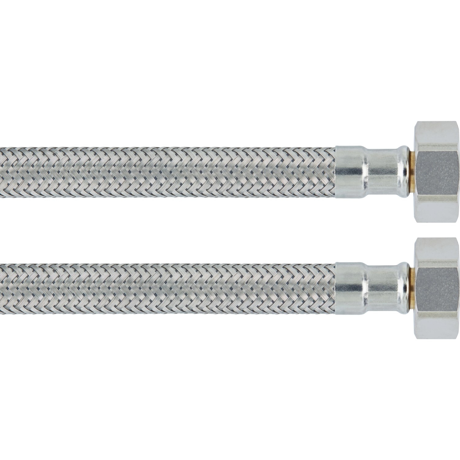 Flexibler Anschlussschlauch, 18,6 mm (G 1/2), 1000 mm lang, aus Edelstahl.