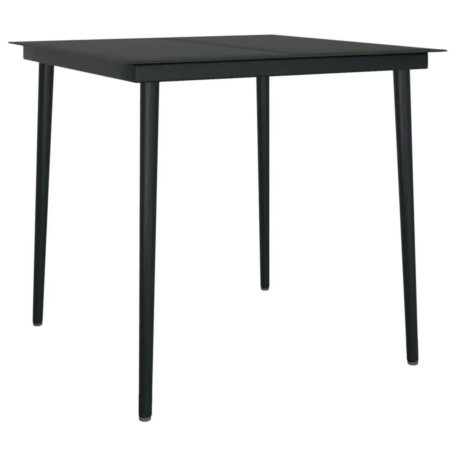 Schwarzer vidaXL Gartentisch aus Poly Rattan und Stahl, Teil der 5-tlg. Garten-Essgruppe.