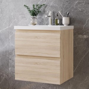 AICA Waschtisch mit Unterschrank, 50 cm, Eiche matt, 2-teiliges Badmöbel Set mit Softclose.