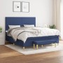 Blaues vidaXL Boxspringbett (180x200 cm) mit Matratze und Bank im Schlafzimmer.