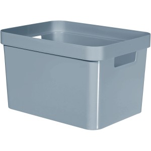 Hellblaue Curver Infinity Aufbewahrungsbox (26,6x35,6x21,8cm) zum Stapeln und Verstauen.