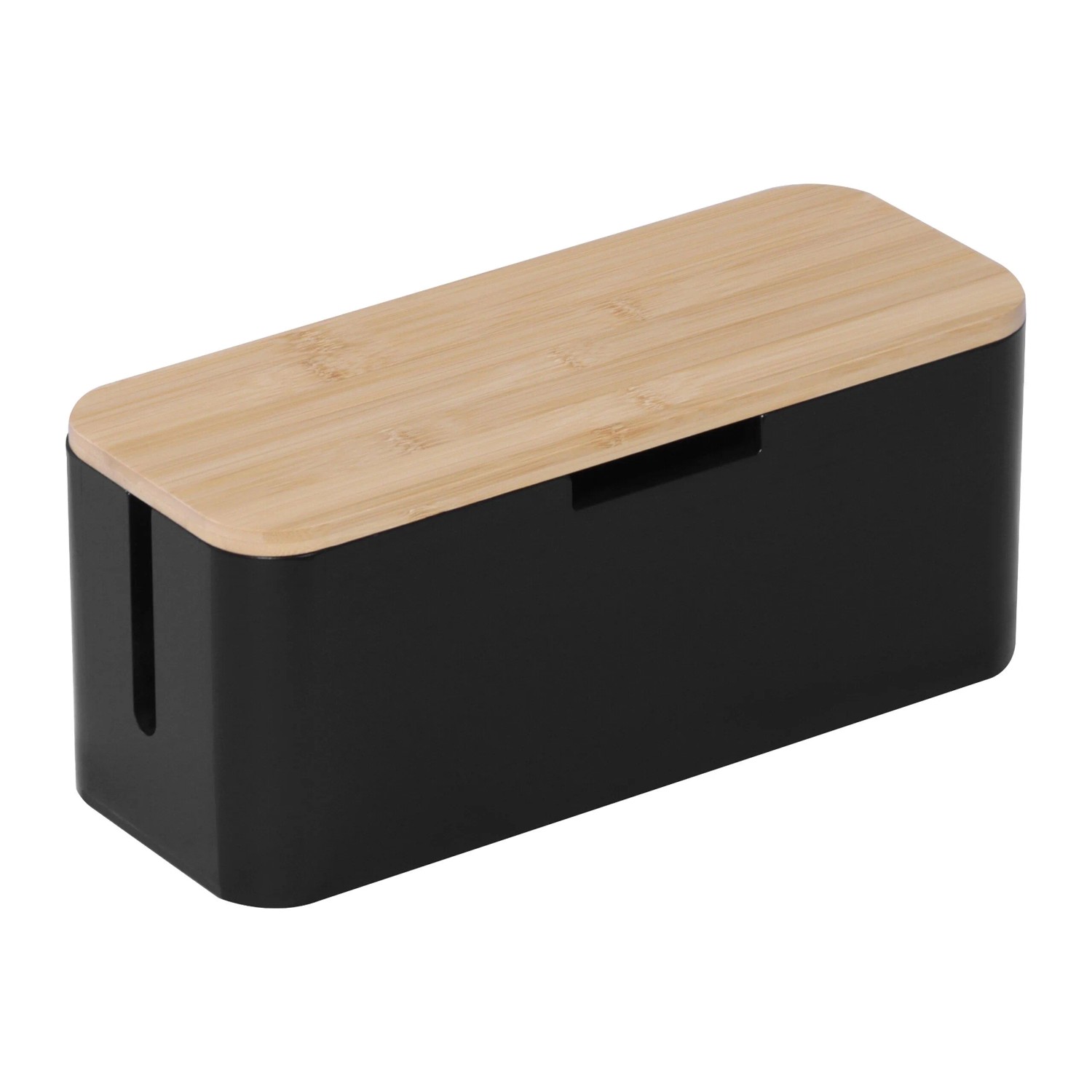 Relaxdays Kabelbox Bambus Natur Schwarz Magnetverschluss 14,5 cm x 34 cm x 11 cm