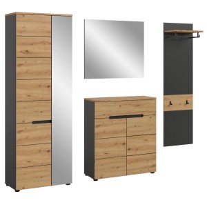 Inn.Furn Garderoben-Set 4-teilig in Eiche und Grau 220 cm Cooper