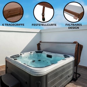 Braune Monstershop Whirlpool Abdeckung 2.1m mit Tragegriffen, Gurten und faltbarem Design auf Whirlpool.