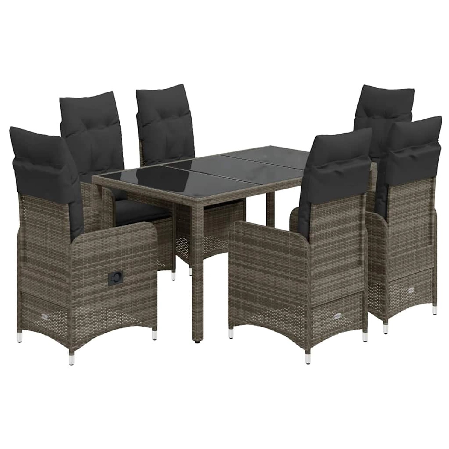 vidaXL 7-Tlg Garten-Bistro-Set mit Kissen Grau Poly Rattan 3277035