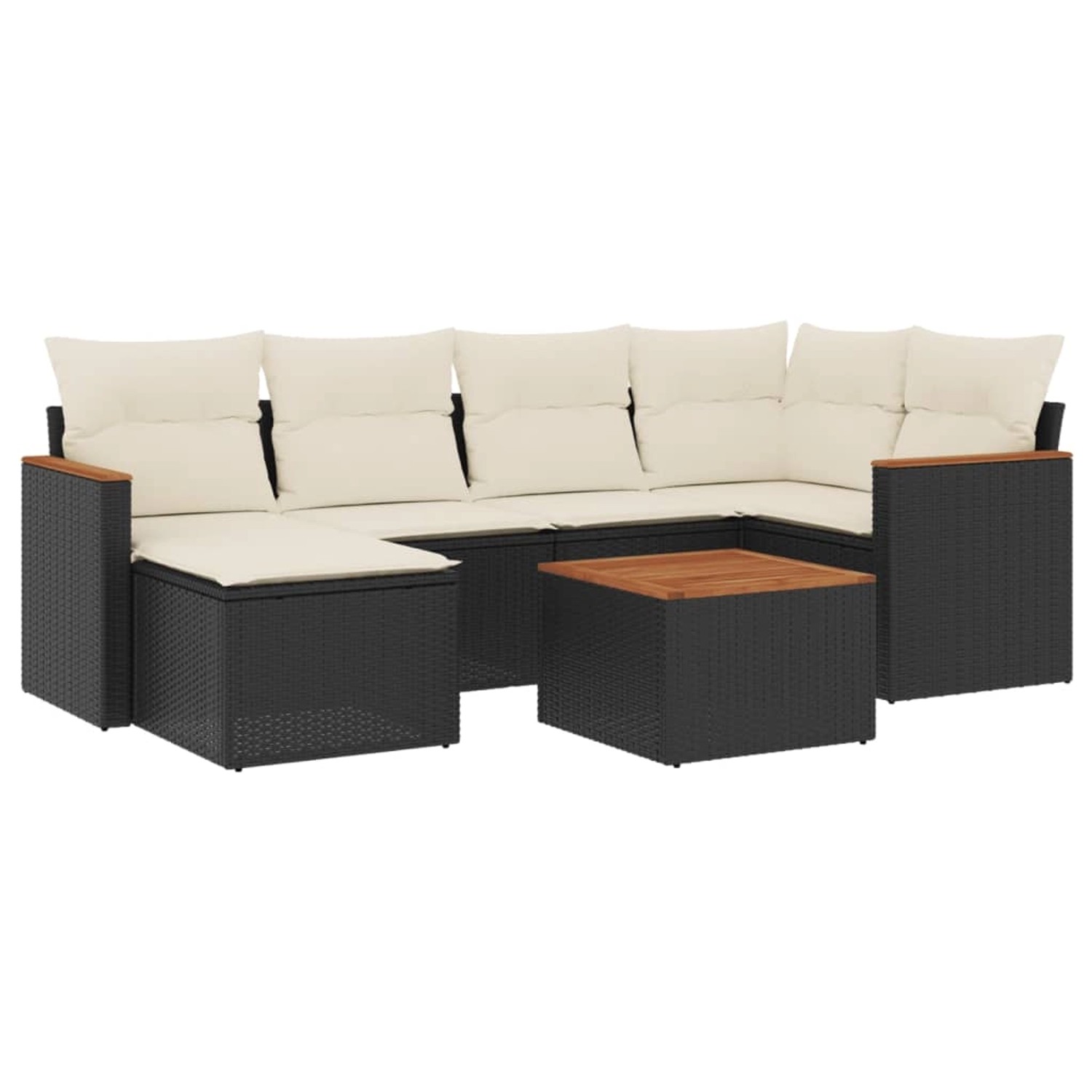vidaXL 7-Tlg Garten-Sofagarnitur mit Kissen Schwarz Poly Rattan 3226182 günstig online kaufen