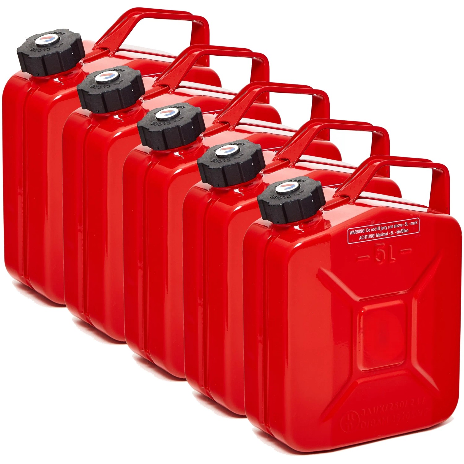 BW Kraftstoffkanister Metall Benzinkanister 5x 5 Liter mit Schraubverschluss Rot RAL 3000 TÜV-geprüft und UN-Zulassung Made in Europe