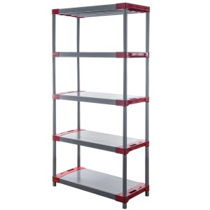 Grau-rotes PROREGAL Kunststoffregal Grey Bear Tall mit 5 Böden, Fachlast 120 kg.