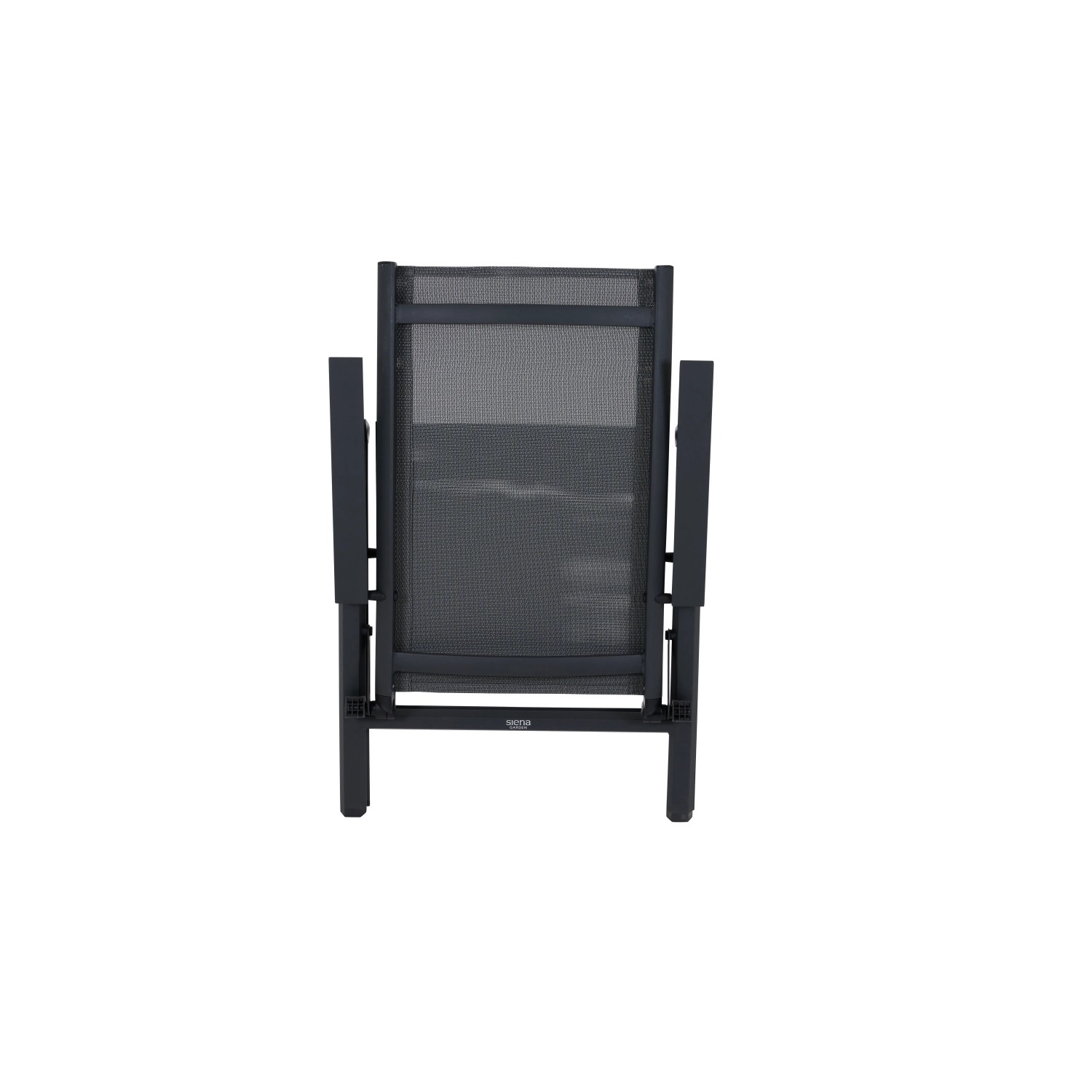 Zusammengeklappter Siena Garden Klappsessel Tauro, anthrazitfarben, ideal zur platzsparenden Aufbewahrung.