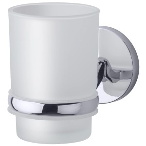 Fackelmann Glas mit Halter Vision in Chromoptik, Badhelfer für stilvolle Badezimmer.