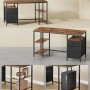 Vasagle Schreibtisch, braun-schwarz, 140 cm breit, mit 3 Ablagen für Büro oder Arbeitszimmer.