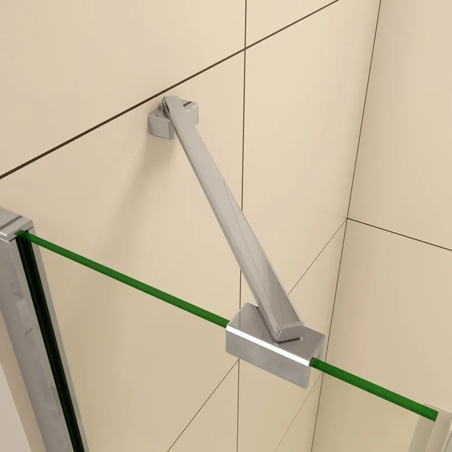 Detailansicht Duschparadies Runddusche: Stabilisator einer 90x90 cm Viertelkreis Duschkabine.