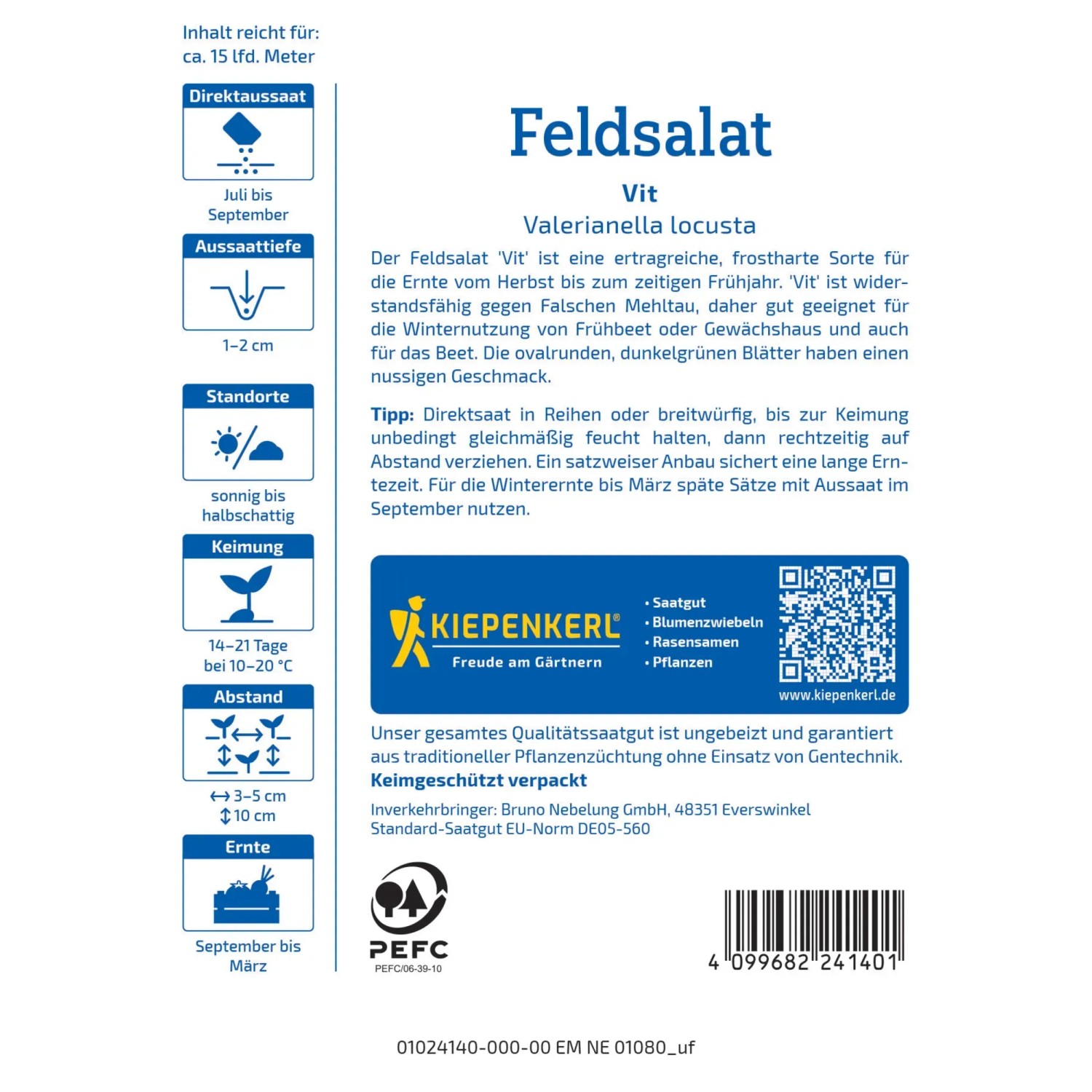 Kiepenkerl Feldsalat Vit Samenpackung: Frostharter, ertragreicher Feldsalat für die Winterernte.