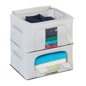 Relaxdays Aufbewahrungstasche Polyester Grau Stapelbar Sichtfenster 2er Set 33 cm x 50 cm x 40 cm