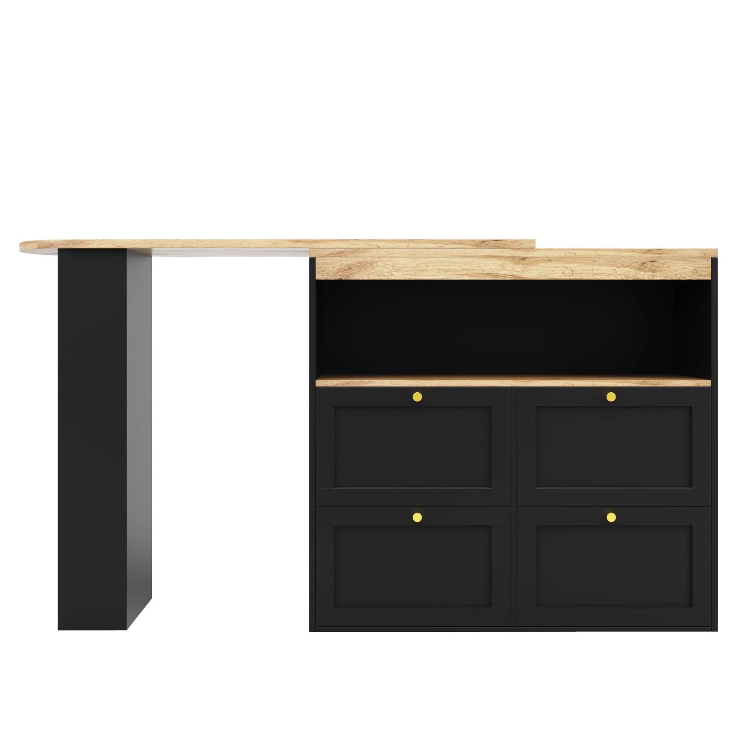 okwish Bartisch mit Drehfunktion Schubladen Ablagen Esszimmer 105x39x102cm Schwarz