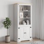 Weißer Buffetschrank im Mexiko-Stil aus Kiefernholz mit brauner Oberplatte, 80x40x170 cm. Büroschrank mit Regalen und Schrankfach.