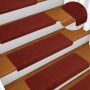 5er Set VidaXL Stufenmatten in Bordeauxrot, 65x21 cm, aus Nadelvlies auf einer Holztreppe.