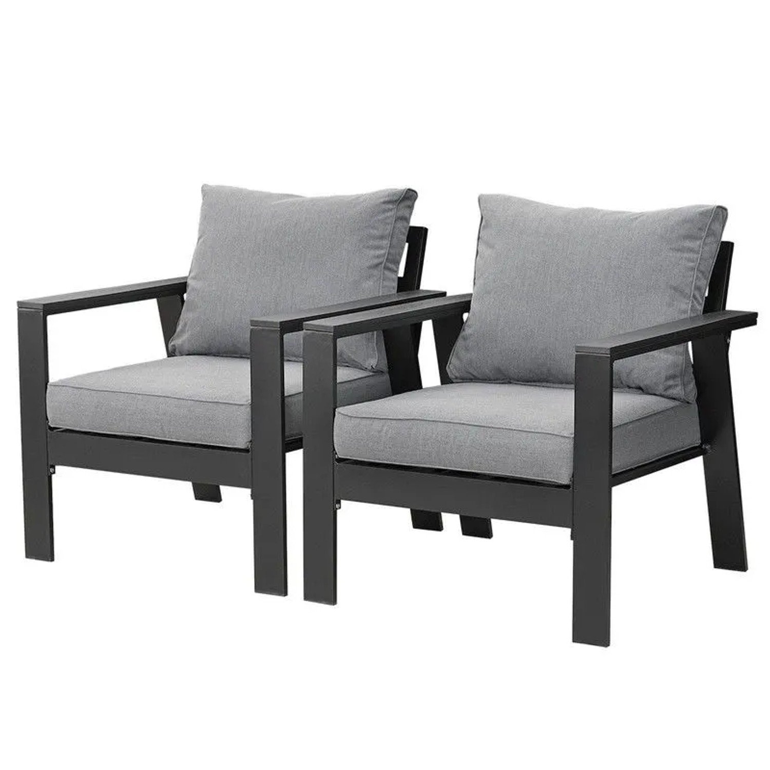 MeXo Gartenstühle 2er Set Aluminium Wetterfest Hochlehner Grau