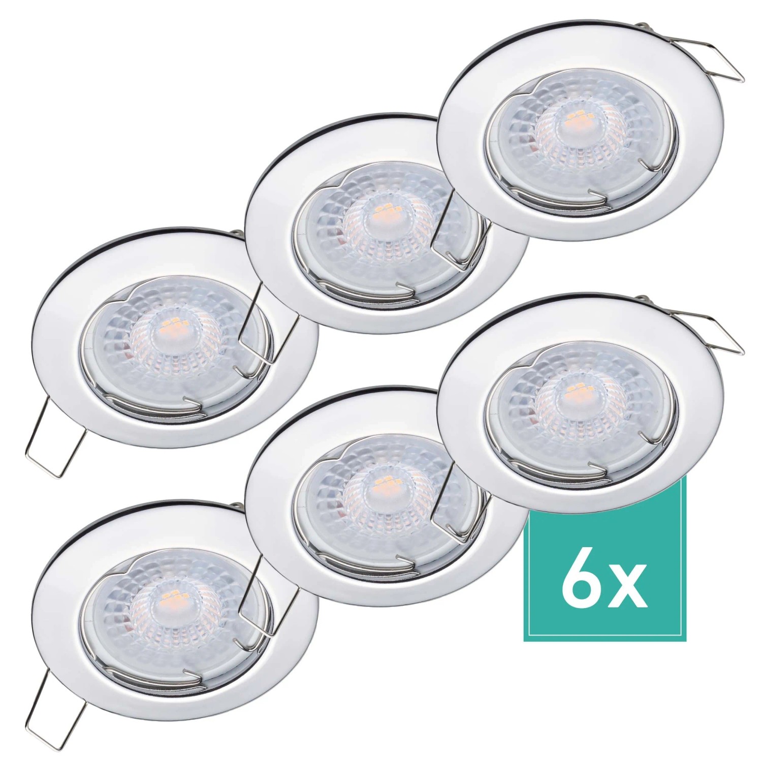 Oktaplex Sedan 6er Set Chrom-Optik LED-Einbaustrahler 3-Step-Dimmbar Warmweiß 2700K 4,8W 230V 60mm Lochmaß Flach