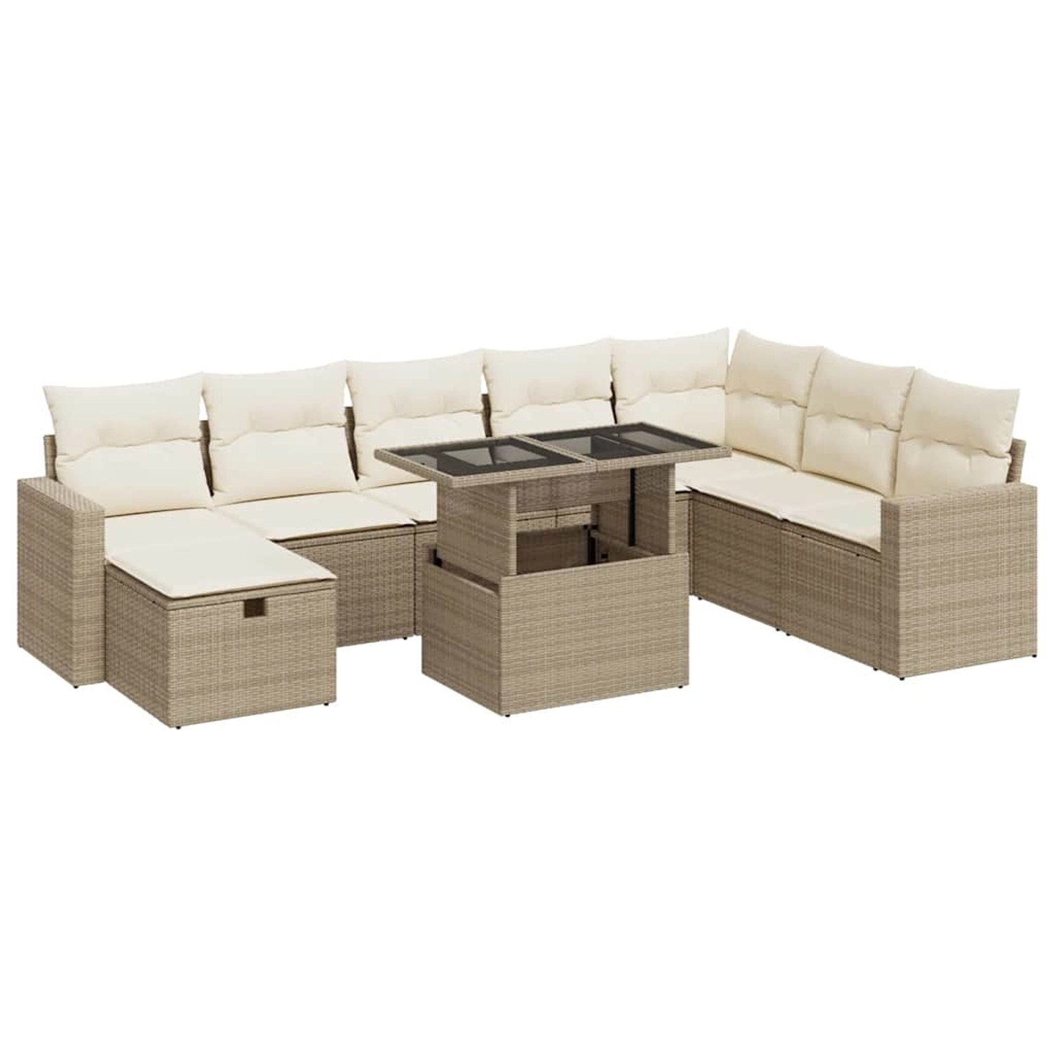 vidaXL 9-Tlg Garten-Sofagarnitur mit Kissen Beige Poly Rattan 3327838 günstig online kaufen