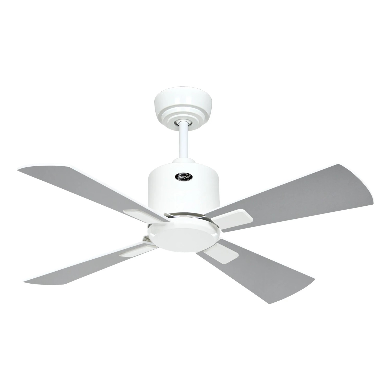 Weißer CASAFAN Eco Neo III Deckenventilator mit 92 cm Durchmesser und wendbaren Flügeln in Weiß und Lichtgrau.