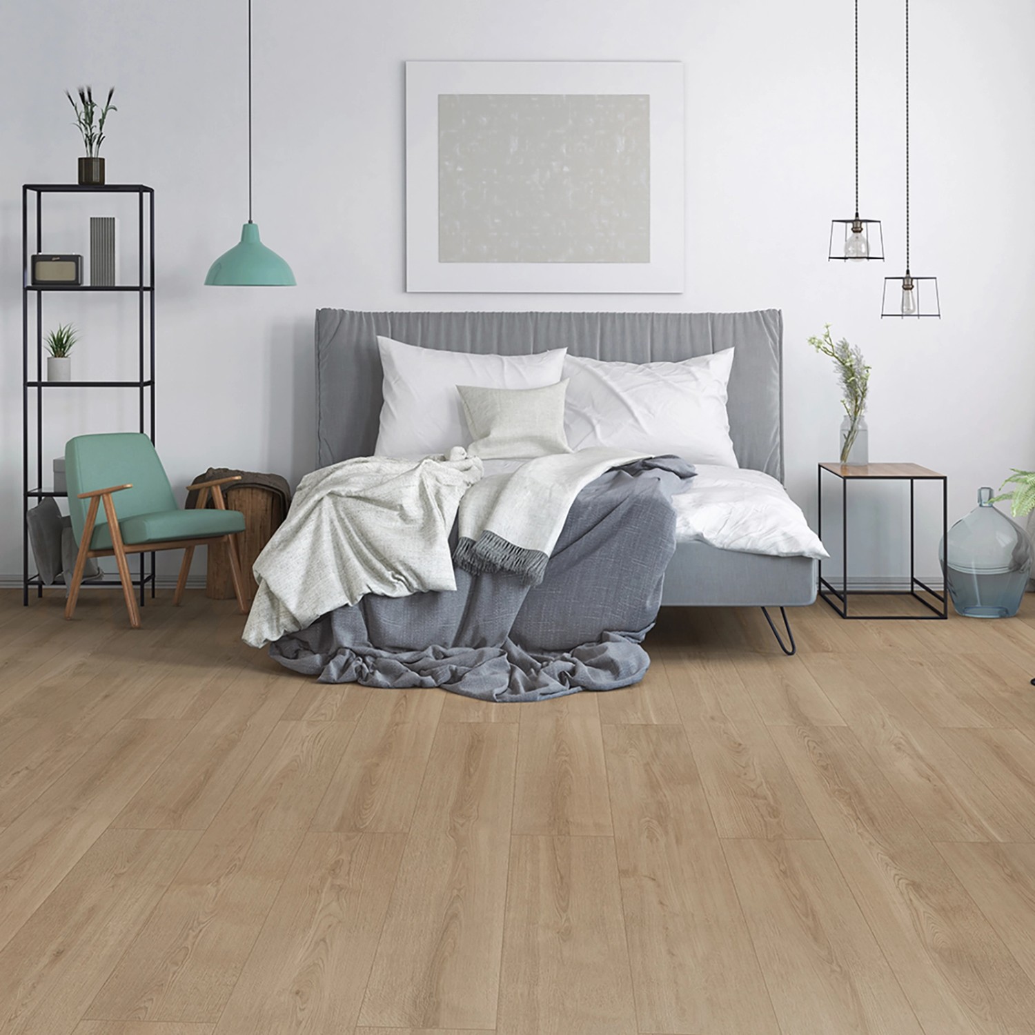 Heller Wohnraum mit ECO4ALL Pro Vinylboden Eiche Roma. Der Boden ist warm und einladend.