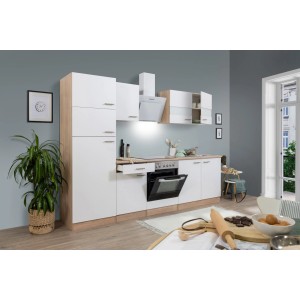 Respekta Küchenzeile KB270ESWCGKE, 270 cm, Weiß/Eiche sägerau, mit E-Geräten.