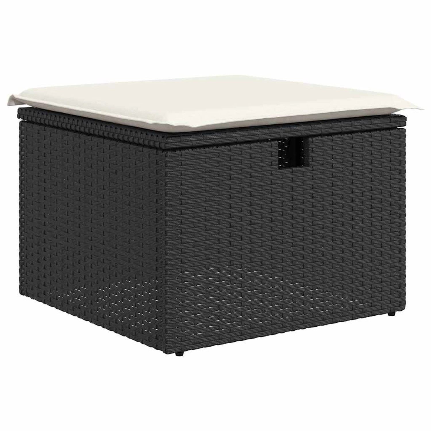 Schwarzer vidaXL Gartenmöbel Hocker aus Rattan mit beigem Kissen, Teil eines 6-tlg. Sets.