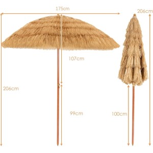 COSTWAY Sonnenschirm Hawaii 175 cm Strandschirm Stroh 30° Knickbar Natur