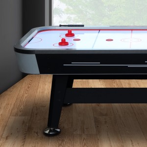 Cougar Super Scoop Airhockey-Tisch, schwarzer Rahmen, rote Pucks. Spieltisch für 2 Spieler.
