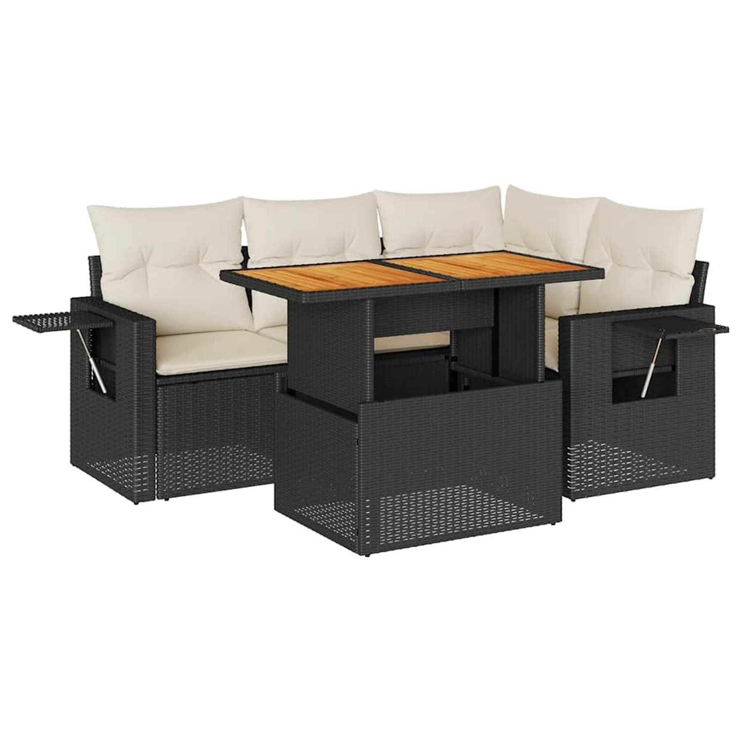 vidaXL 5-Tlg Garten-Sofagarnitur mit Kissen Schwarz Poly Rattan 3327143 günstig online kaufen