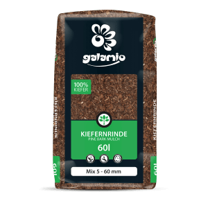 Palette Galamio Kiefernrinde Mix, 39 Säcke à 60l, zur Bodenabdeckung und Unkrauthemmung.