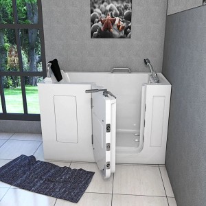 AquaVapore Sitzbadewanne mit Tür, Whirlpool Funktion, 140x76cm, linke Tür, weiße Acrylwanne.