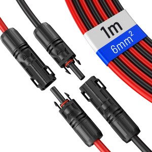 hb-digital Solar Verlängerungskabel, 2x 1m, 6mm², mit Stecker, schwarz/rot für Solaranlagen.