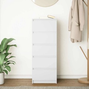 Weißes vidaXL Sideboard mit 5 Schubladen aus Holzwerkstoff im Wohnzimmer.