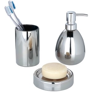 Wenko Polaris Chrom Bad-Set: Zahnputzbecher, Seifenspender und Seifenschale.